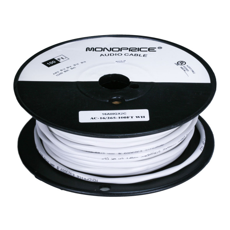 SPEAKER WIRE AWG16X2 FT4 WHITE 100FT/BOX