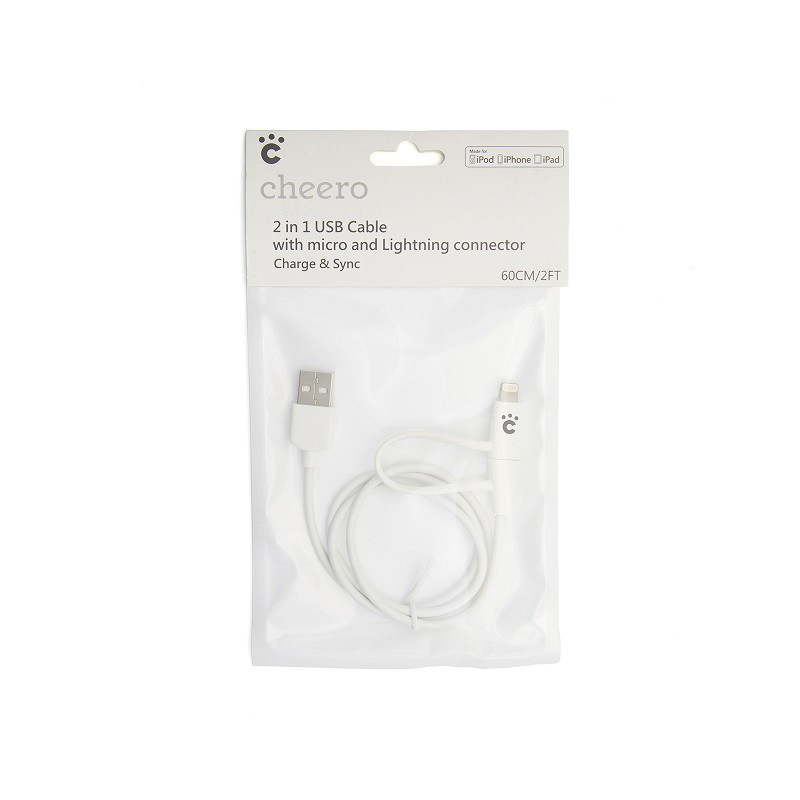 CHEERO USB CABLE W/LIGHTNING AND MICRO 60CM/2FT