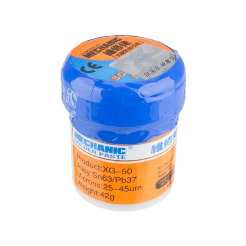 SOLDER PASTE, XG-50, SN63/PB37, 25-45UM, 42G