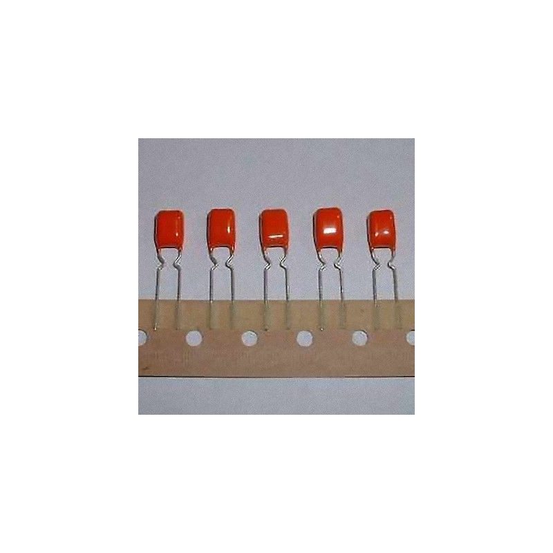 ORANGE METALIZED POLYESTER CAP 63V 0.1UF 5PCS/PKG