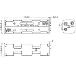 BATTERY HOLDER, AAx8, w/9V CLIP