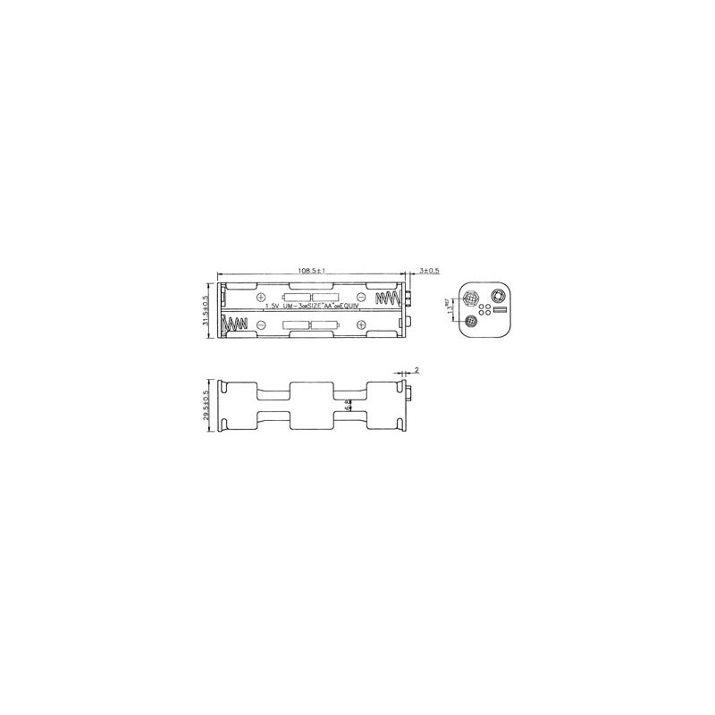 BATTERY HOLDER, AAx8, w/9V CLIP