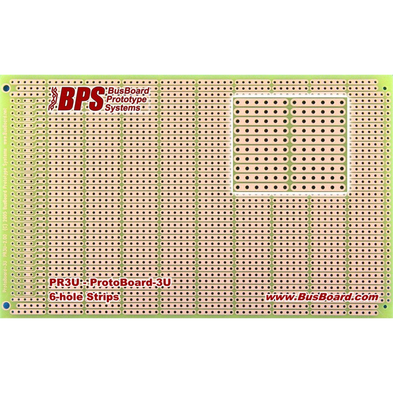 PROTOBOARD-3U CON. FOOTPRINTS, 6 HOLE STRIP, 1 SIDED 1.6X1CM