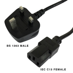 BS 1363 FUSED RIGHT MALE AND IEC C13 FEMALE CABLE 1.8M