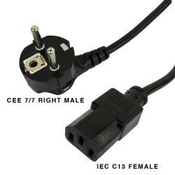 EUR CEE 7/7 RIGHT MALE AND IEC C13 FEMALE CABLE 1.8M