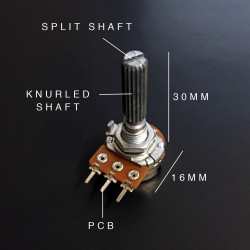 POT, ALPHA, A250K, PCB, LONG SPLIT SHAFT, 16MM