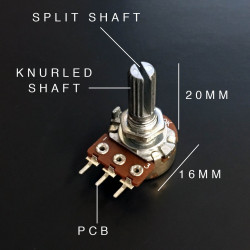 POT, AUDIO, A250K, PANEL, KNURL SHAFT, 16MM, PCB