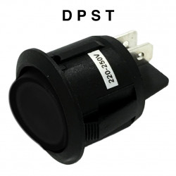 ROCKER ROUND ON-OFF SWITCH, DPST, 10A, 250VAC, BLK