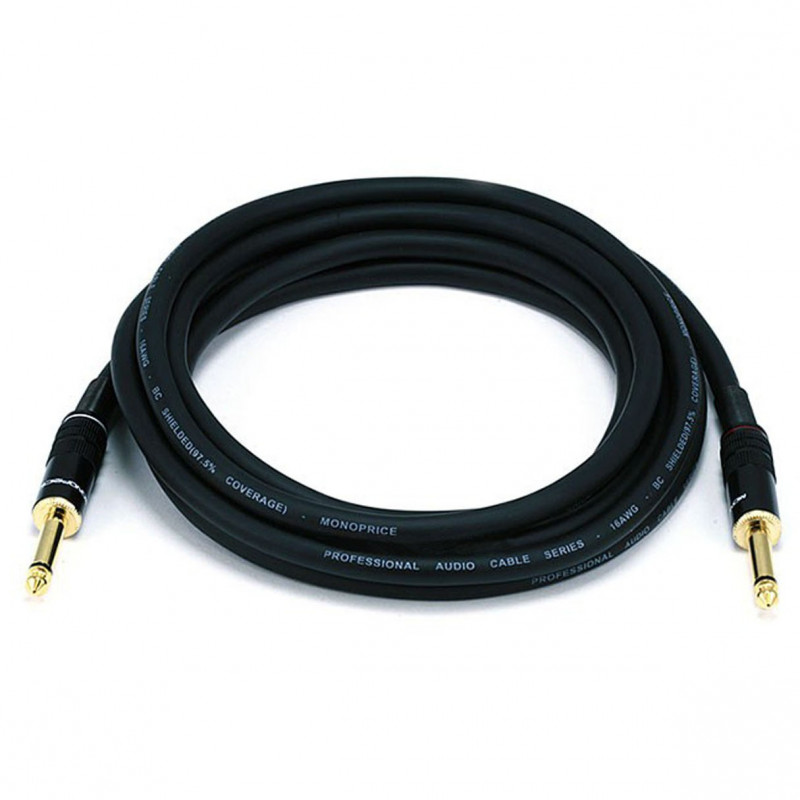 AUDIO CABLE, 1/4" TO 1/4" MONO, 16AWG GOLD PLATED 3M