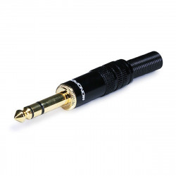 1/4 TRS STEREO PLUG BLACK, 7.5MM OD, GOLD PLATED