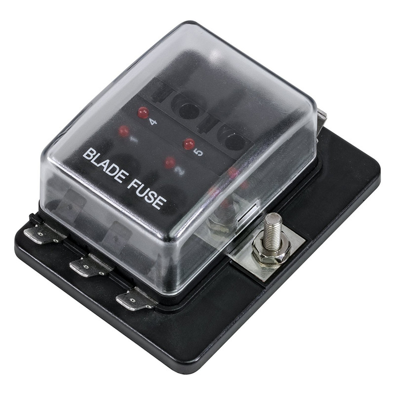 AUTO FUSE BLOCK 6-POS LED INDICATE W/0.25 QCK TERMINAL