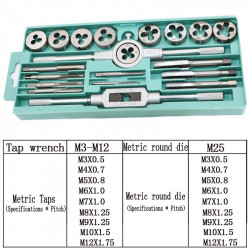 TOOL, 20PCS SCREW TAPS AND DIES SET M3-M12