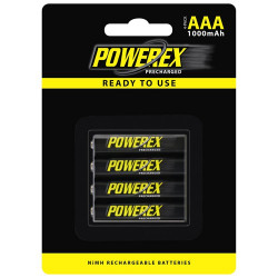 BATTERY, RECHARGEABLE, POWEREX, AAA, NiMh, 1000mAh, 4PCS