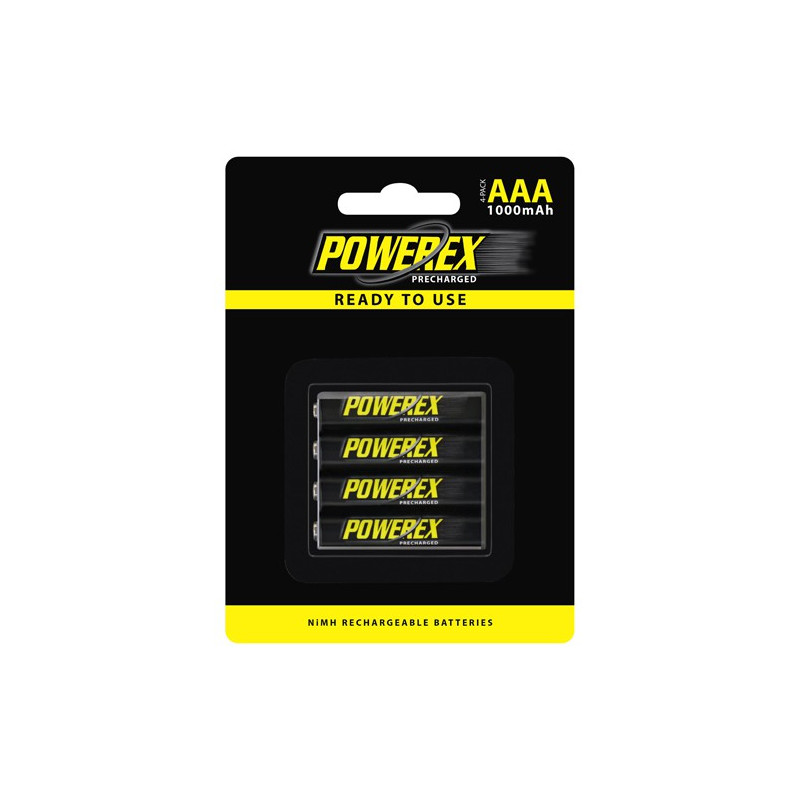 BATTERY, RECHARGEABLE, POWEREX, AAA, NiMh, 1000mAh, 4PCS