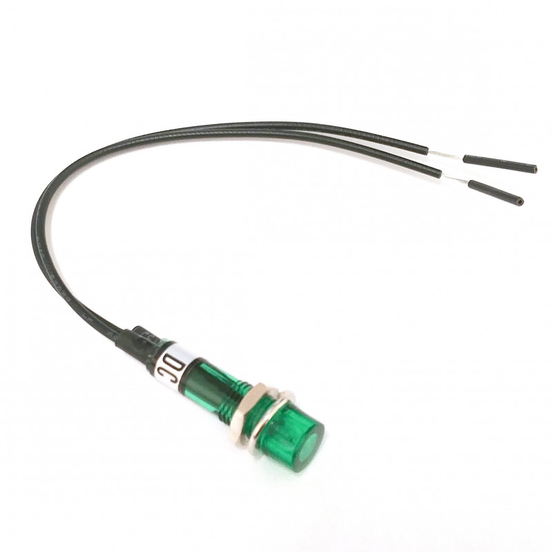 INDICATOR LAMP, GREEN, 12VDC, W/120MM WIRES