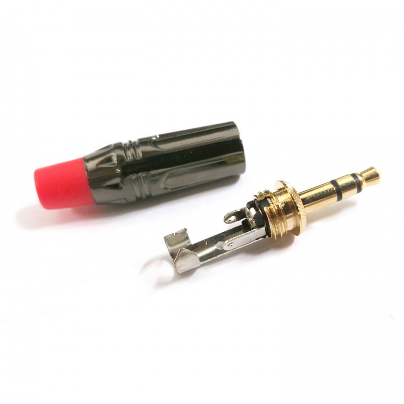 3.5MM ST. PLUG W/ SHIELD AND STRAIN RELIEF (RED) SLIM STYLE