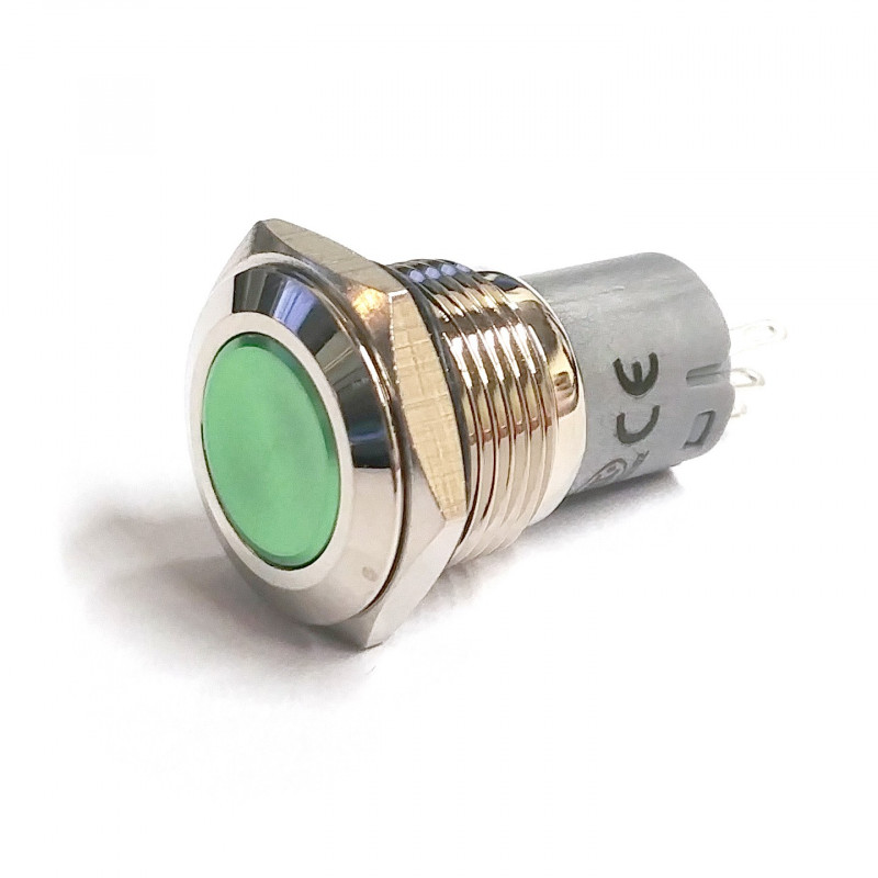 VANDAL ON/OFF PUSH BUTTON SPDT GREEN PROTRUDE 16X38MM