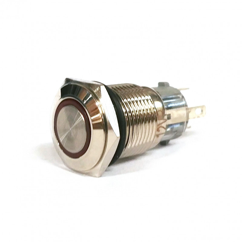 VANDAL ON/OFF PUSH BUTTON SPDT 12V RED LED 16X38MM