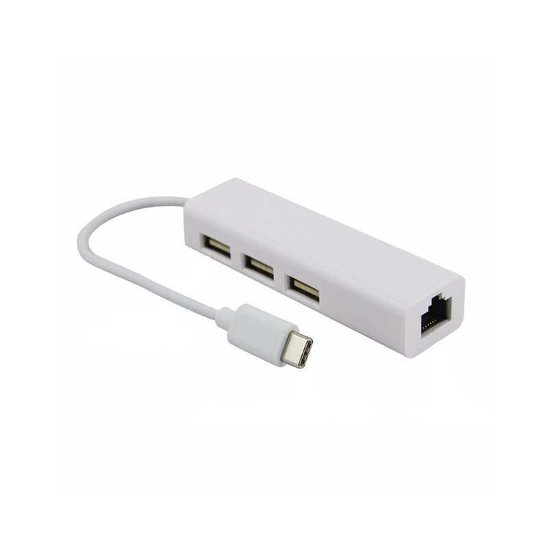 USB C 3.1 TO ETHERNET ADAPTER, 10/100Mbps, W/ 3 USB A HUBS