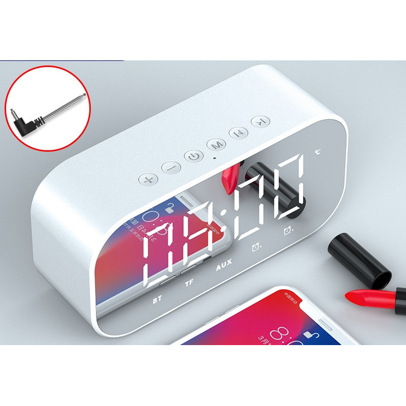 BLUETOOTH SPEAKER /W ALARM CLOCK, WHITE, FM, MICRO USB, H8