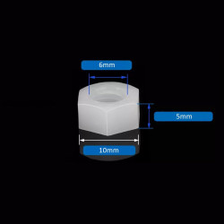 NYLON NUT, M6 (H:5mm) 5PCS/PKG