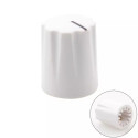 KNOB, FLUTED MINIATURE WITH LINE/POINTER, 12.5X16MM, WHITE