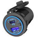 PANEL MOUNTED USB CHARGER 2 PORT W/PD + QC3.0