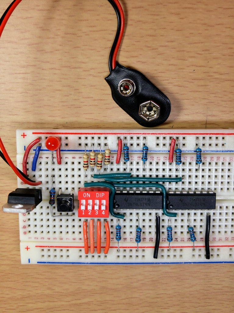 Picture of Hook Up the D Flip-Flops to the DIP Switch and Tack Switch